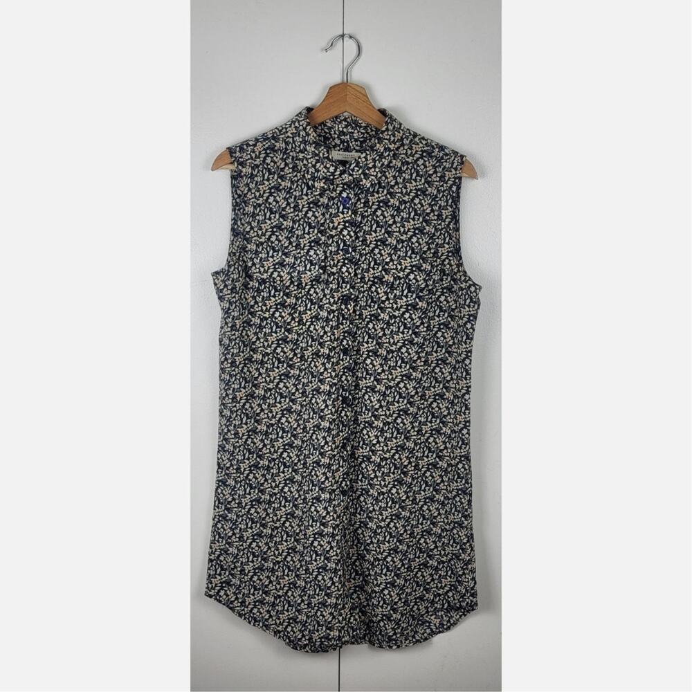 Equipment Femme Floral Silk Sleeveless Slim Signature Shift Shirt Dress | Size M